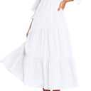 BTFBM Women Casual Long Sleeve Crew Neck Fall Dress Bohemian Relaxed Fit Floral Flowy Maxi Dresses Tiered Cocktail Dress (White, S)