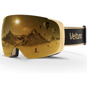 Ski Goggles for Men Women Adult & Youth, OTG Snowboard Goggles Anti Fog, Snow Goggles UV Protection Wide Vision (Yellow Frame/Revo Golden Lens (Vlt 13.0%))