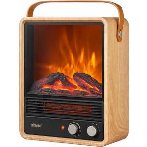 shinic Electric Fireplace Heater, 3D Flame Effect & Sound (Oak), 11.8" x 6.1" x 14.7"