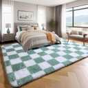 KICMOR 4x6 Rug for Bedroom Living Room, Fluffy Sage Green and White Checkered Area Rugs, Fuzzy Shag Shaggy Floor Carpet Soft Plush Checkerboard Rug for Children Kids Boys Room, Nursery, Classroom