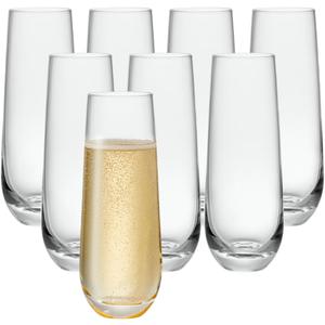 GLING [9.4 oz. - Set of 8 Stemless Champagne Glasses, Flute Crystal Glass Cups, Cocktail Glass Set - Great for Parties, Weddings and All Occasions
