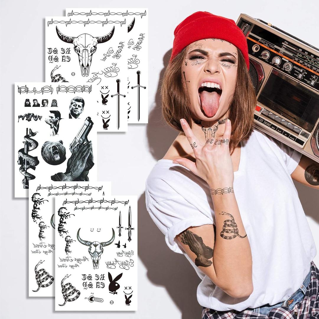 Halloween Temporary Tattoo Face Stickers - 5 Sheets Temporary Tattoos Fake Stickers for Halloween Makeup Costume Party Cosplay Dress Up Accessories