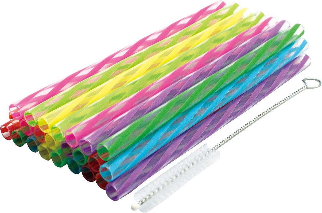 Jacent Plastic Reusable Kids Straws Plus Cleaning Brush, 6 Inch: 24 Straws (24 Count (Pack of 1))