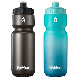 WEMEET 24oz Cycling Sports Bottle, Fits Most Bike Cages, LeakProof, BPA Free, Mountain Bike Squeeze Bottle with Capacity Scale, for Gym, Travel,Hiking (Black & Green Blue, 2 Pack)