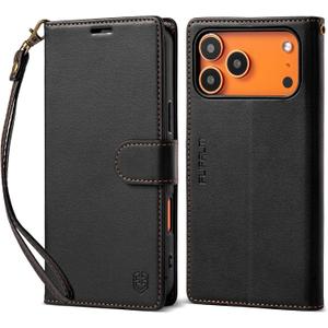 FLIPALM Wallet Case for iPhone 17 Series with Wrist Strap - PU Leather Folio Flip with Credit Card Holder & Kickstand, Protective Cover (Black, for iPhone 17 Pro Max)