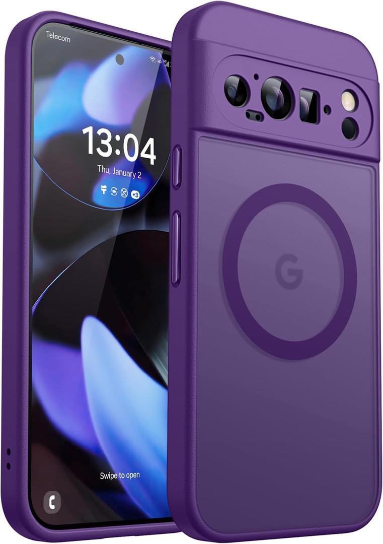 CANSHN Magnetic for Google Pixel 9 Pro Case(6.3 Inch), Upgraded [Full Camera Protection] [Compatible with Magsafe] [Translucent Matte] Shockproof Protective Phone Cover, Deep Purple
