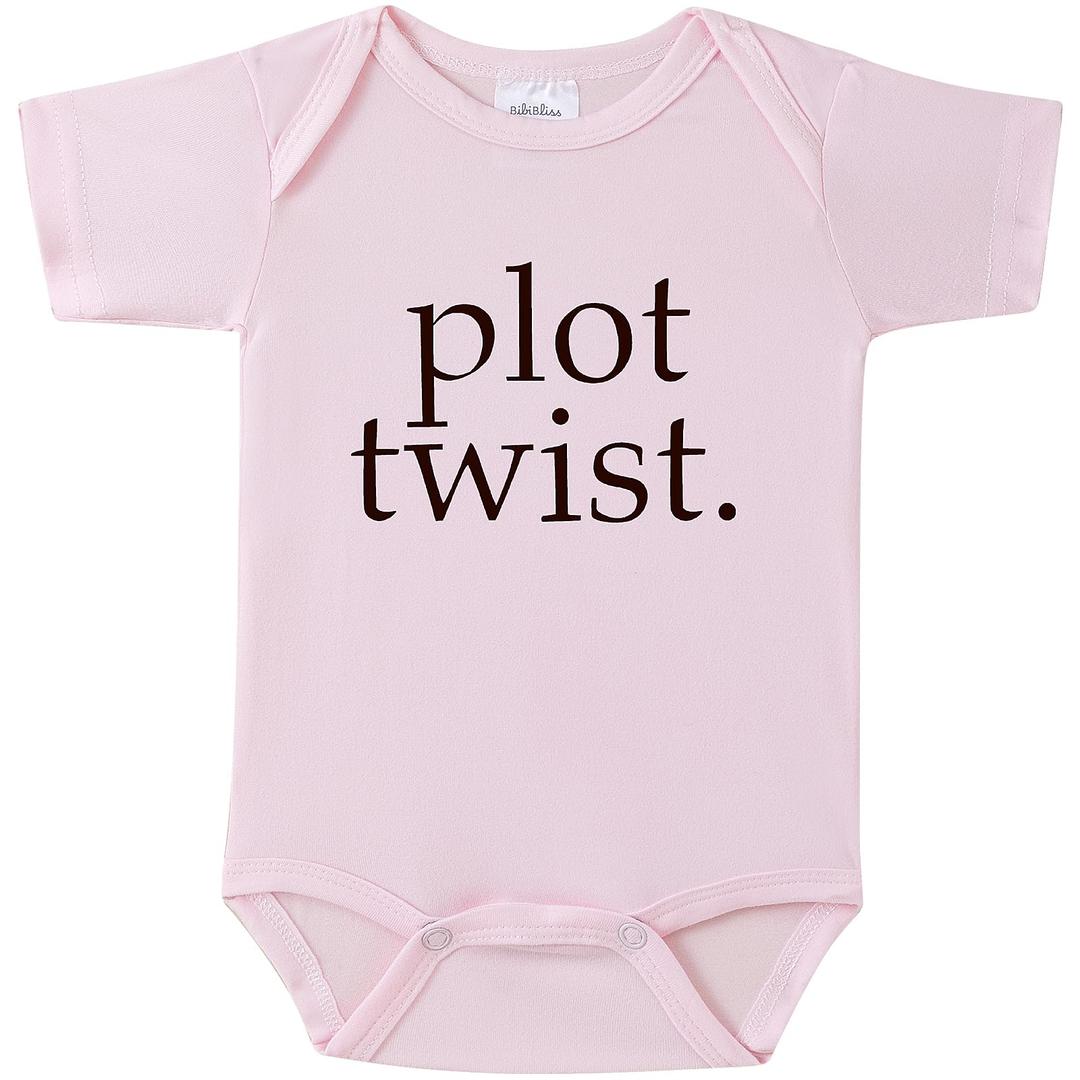 BIBIBLISSBABY Plot Twist Baby Announcement Onesie, Funny Pregnancy Announcement Outfit for Grandparents to be, Baby Shower Reveal Idea Gift (Fog)