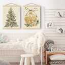 Boat Wades Gold Christmas Tree Ball Wall Art Poster Hanger Frame, Rustic Christmas Decor, Holiday Winter Xmas Bauble Tree Floral Wall Decor for Home Living Room Bedroom, 12x16 Inch Set of 2