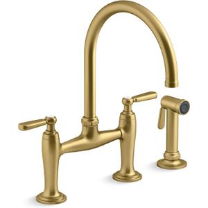 Kohler K28356-2MB Edalyn by Studio McGee 1.5 GPM Widespread Bridge Kitchen Faucet - Includes Side Spray Vibrant Brushed Moderne Brass