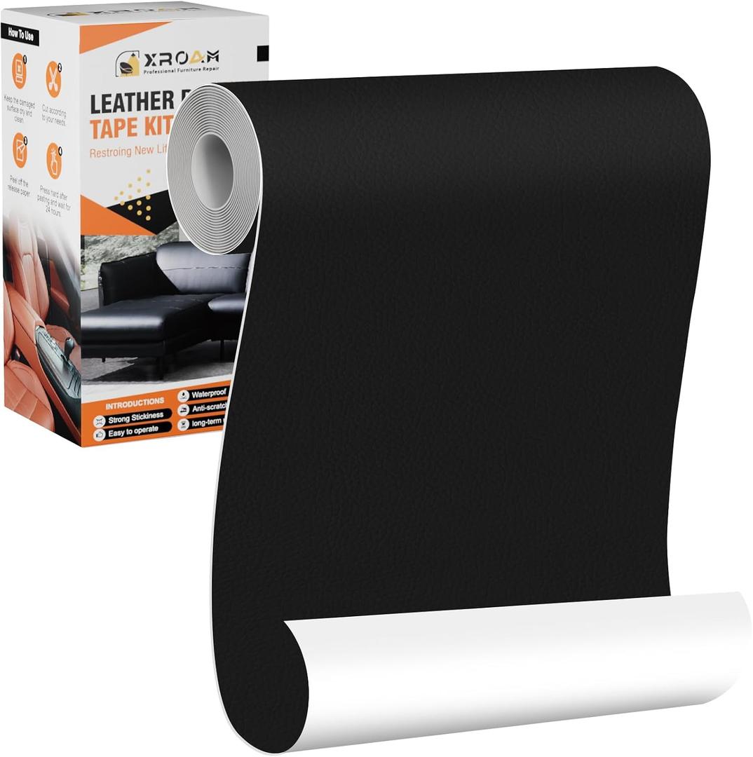 5 x Leather Repair Tape, 4.7x63 inch Leather Patches for Furniture, Self Adhesive Leather Repair Patch for Sofas, Couches, Leather Covers, Seats, Chairs, Vinyl Repair Tape Black
