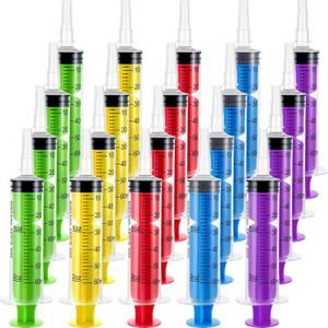 20pcs 60ml Colorful Plastic Syringe for Liquid Measuring Syringes Without Needle with Cap, Sterile, Craft, Feeding Pets, Scientific Labs, Individually Wrapped