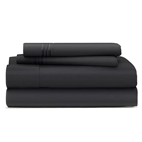 Cosy House Collection Everyday 1500 Series Bed Sheet Set - Ultra Soft & Cool Hotel Luxury Bedding - Deep Pocket - Wrinkle, Stain and Fade Resistant - 4 Piece Set (King, Jet Black)