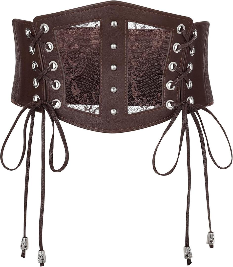 XZQTIVE Lace Corset Belts for Women Elastic Stretchy Tied Waspie Wide Cinch Waist Belt for Dress (Brown, S)