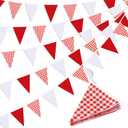 Red Plaid Checkered White Pennant Banner Flag Triangle Bunting Garland Decorations for Wedding Birthday Carnival Christmas Outdoor Home Festivals 33Feet 30 Pcs