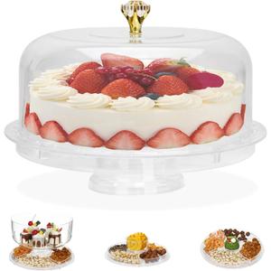 Acrylic Cake Stand with Lid Cear Cake Plate Platter Display with Dome Cover Holder Cupcake Keeper