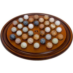 Arolly 15.7 Inch Handcrafted Solitaire Board Game Set with 36 Natural Assorted Marbles Mahogany Wooden Finish Authentic Handmade Boards for Adults on Any Occasion
