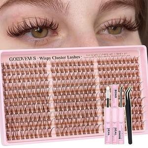 Brown Lash Clusters Kit Natural 300Pcs Wispy Lashes Cluster Eyelash Cluster Extensions Kit C Curve Individual Lashes Extensions Kit For DIY Waterproof & Long - Lasting (Light Brown10-16mm)