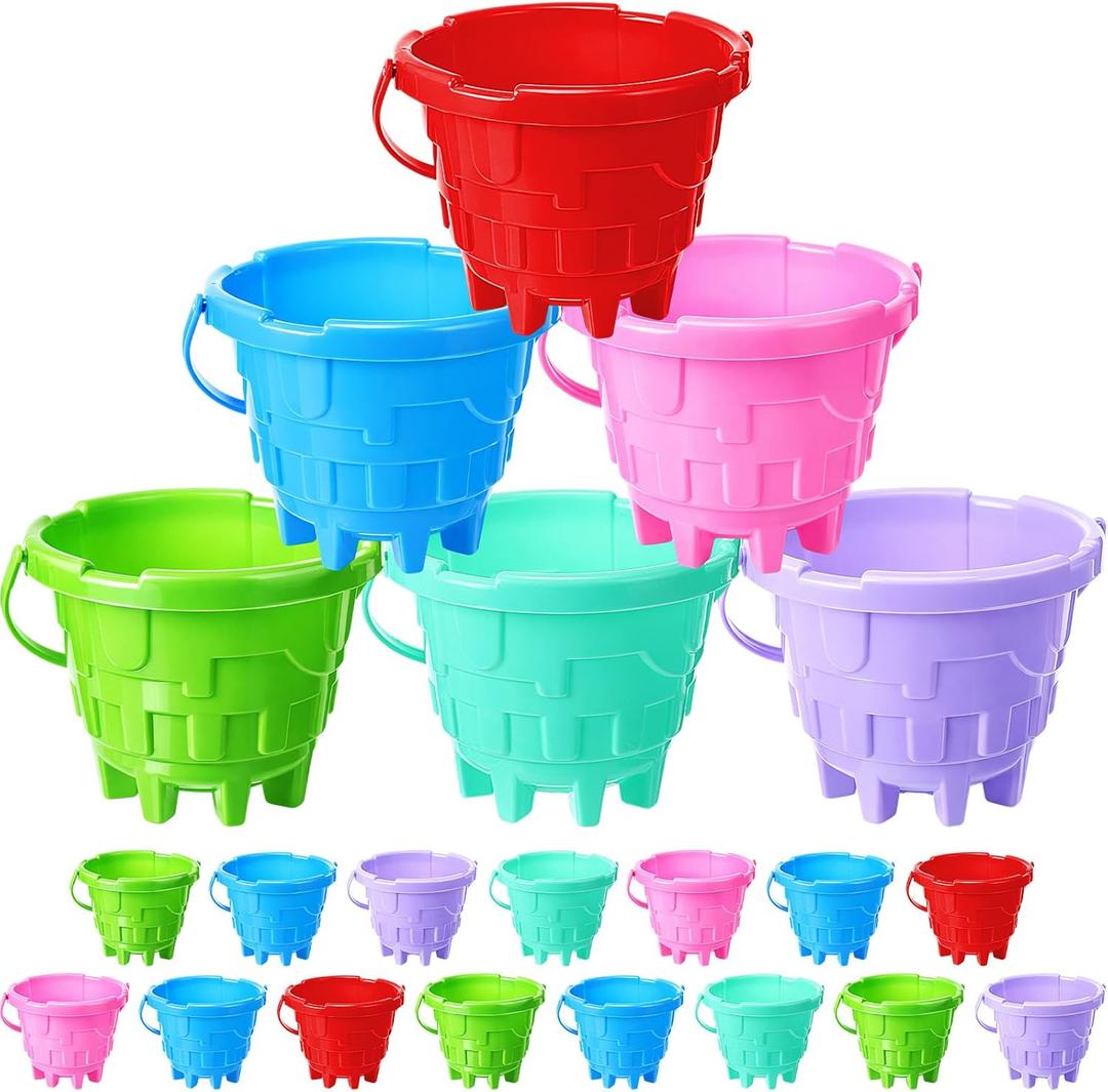 Didaey 15 Pcs Beach Buckets for Kids, Plastic Sand Pails for Boys and Girls, Sand Buckets for Beach, Sandbox, Pool, Gardening, Summer Party Favors (Vibrant Color)
