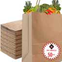 57 Lb Large Kraft Paper Grocery Bags with Handles - 50 Count 12 x 17 x 7 - Durable, Reusable & Eco-Friendly Shopping Bags, Brown Kraft Take-Out Bags for Retail, To-Go, Any Occasion (50, With Handles)