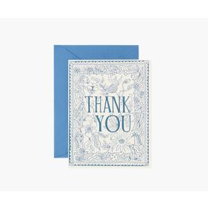 RIFLE PAPER CO. Delft Thank You Cards, Keepsake Boxed Set of 8 with Adriatic Blue Envelopes, Full-Color Illustration, Blank Interior, 4.25" L x 5.5" W