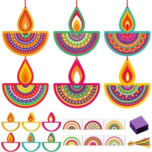 24 Sets Diwali Craft Kit DIY Diwali Diyas Festival of Lights Tissue Paper Craft Hanging Ornament for Rangoli Deepavali Party Decorations Supplies