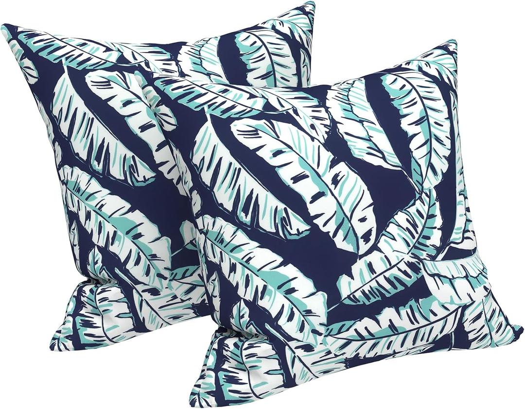 LVTXIII Outdoor Throw Pillow Covers 16 x 16 Inch, Covers ONLY Modern Cute Pattern Decorative Square Toss Pillow Case Pack of 2 for Home Patio Garden Sofa Bed Furniture, Baltic Palms White