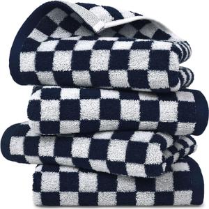 Jacquotha Navy Blue Hand Towels 4 Pack, Cotton Decorative Bathroom Hand Towels & Checkered Kitchen Decor, 13" x 29"