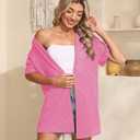 LILBETTER Womens Summer Lightweight Cardigan Short Sleeve Open Front Casual Loose Cover Ups 2025 (Pink, M)