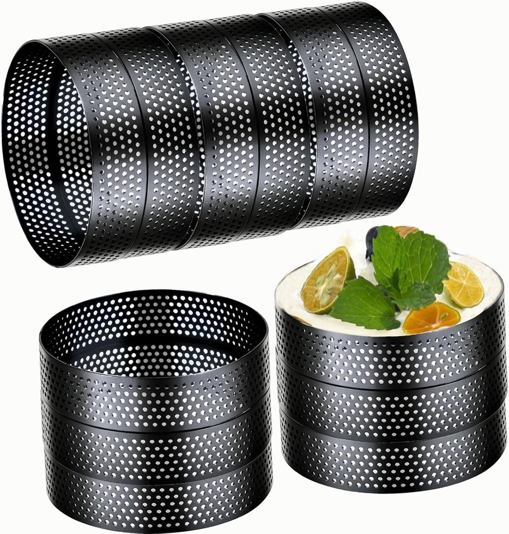 DATANYA 12Pack Perforated Tart Rings Stainless Steel 3.15 Inch Round Mousse Cake Ring Metal Pastry Mold for Baking Cooking Desserts, small fruit tartet crust 8cm