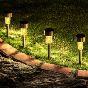 GIGALUMI 16 Pack Solar Path Lights Outdoor,Solar Lights Outdoor Waterproof,Stainless Steel LED Landscape Lighting,Solar Garden Lights for Driveway,Pathway,Patio,Yard (Warm White)