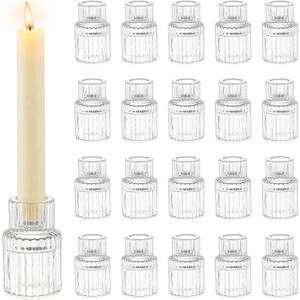 Romadedi Glass Candle Holder for Candlestick - 20 Pcs Clear Small Tapered Candle Holder Wedding Decor Table Centerpiece Bulk for Candle Sticks Christmas Party Living Room Dinner Advent