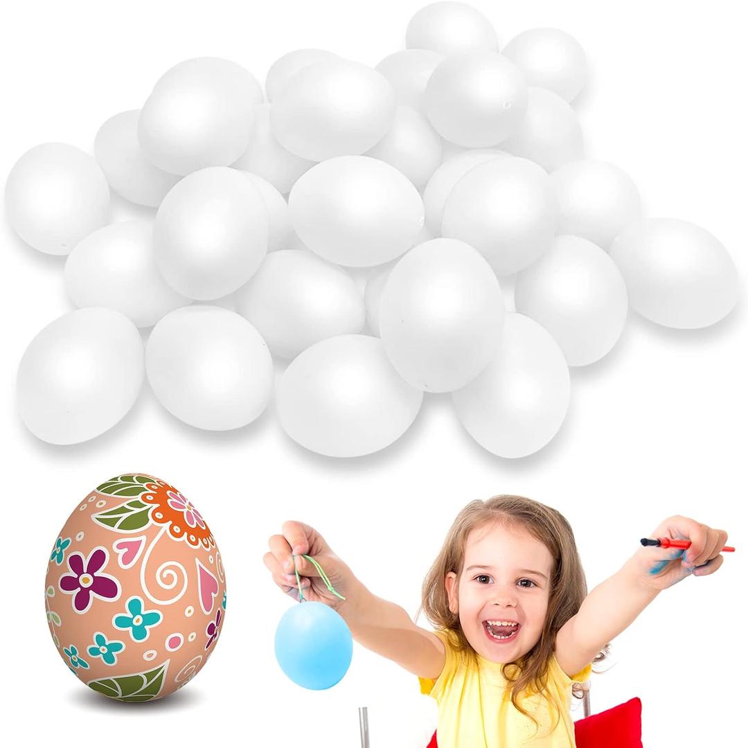 Jnnzzggu  Hanging White Eggs for Decorating,Plastic White Fake Eggs with gold thread,Faux Fake Egg for DIY Crafts,Painting,Party,Home Decor,Kitchen, Missing pcs
