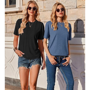 Zeagoo Womens Summer Tops Short Sleeve Shirts Plain Tees Casual Teen Girl Clothes Fitted 2 Pack Crewneck Spring Outfit, M