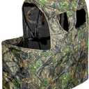 See-Through Hunting Ground Blind with Built-in Chair for Deer Hunting - 1 Person Pop-Up Camouflage Tent