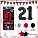 21th Birthday Decorations for Him Her, Red Black Happy 21st Birthday Decorations for Men Women, Boys 21st Bday Door Banner, Triangle Flag, Large 21 Balloons Decor for 21 Year Old Party