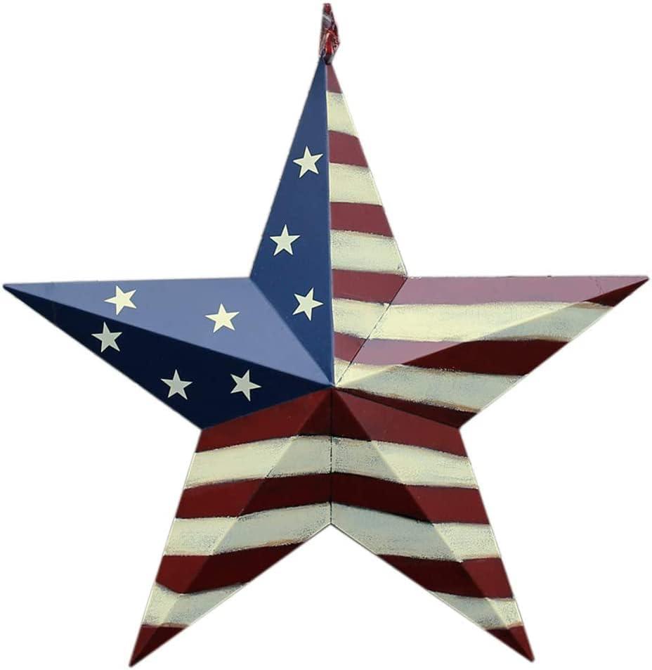 Why Decor Metal Barn Star, Patriotic American Flag Wall Decoration Outdoor Indoor Hanging Wall Art 4th of July Memorial Day Veterans Day Gift for Man Star Ornament Home Decor 22 Inch(D)