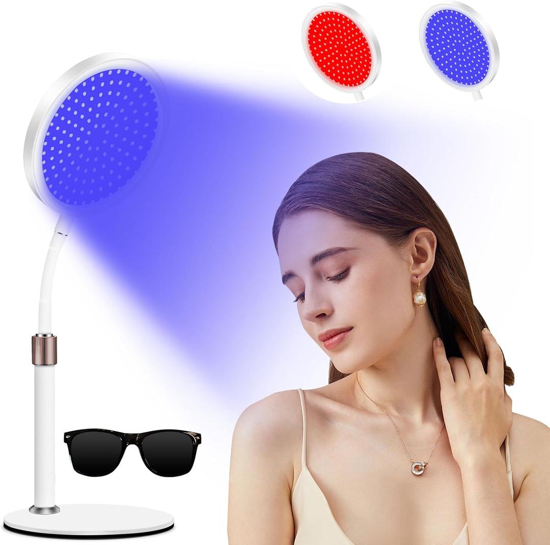 Red Light Therapy for face and Body, 100LEDs Red and Blue Light Device, 415nm & 660nm &850nm Infrared Light Therapy for Home/Office, Height Adjustable & Angle Adjustable & Timer (White)