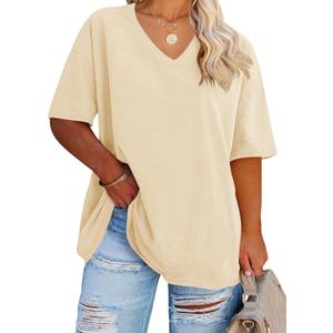 Fisoew Women's Plus Size V Neck T Shirts Summer Half Sleeve Tees Casual Loose Fit Cotton Tunic Tops XXL