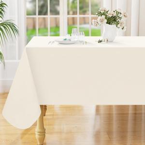 Smiry Rectangle Table Cloth 52x70 Inch, Waterproof Wipeable Vinyl Tablecloths Protector, Oil Spill Proof Plastic Table Cover for Dining, Picnic, Camping, Outdoor, Beige