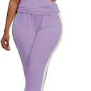 PINSV Women's 2 Piece Outfits Short Sleeve Tops Sweatpants Colorblock Bodycon Lounge Sets Tracksuit (XL)