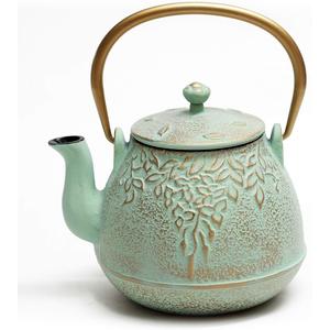 Tea Kettle, TOPTIER Japanese Cast Iron Teapot with Infuser for Loose Leaf and Tea Bags, Stovetop Safe Cast Iron Tea Kettle Coated with Enameled Interior for 40 oz (1200 ml), Light Green