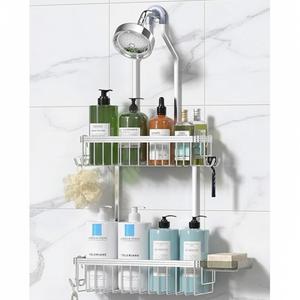 YASONIC Shower Caddy Hanging, Never Rust Shower Organizer Hanging, Aluminum Shower Racks for Inside Shower with Hooks for Razor, Bathroom Organizers and Storage with Soap Holder, Bright Silver 