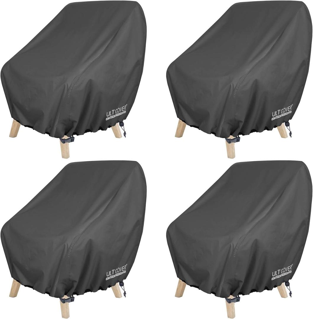 ULTCOVER Waterproof Patio Chair Cover  Outdoor Lounge Deep Seat Single Lawn Chair Cover 4 Pack Fits Up to 28W x 30D x 32H inches, Black