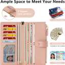 Women's Wallets - RFID Blocking Leather Bifold Clutch Credit Card Holder Long Travel Purse with Wristlet (Pink)