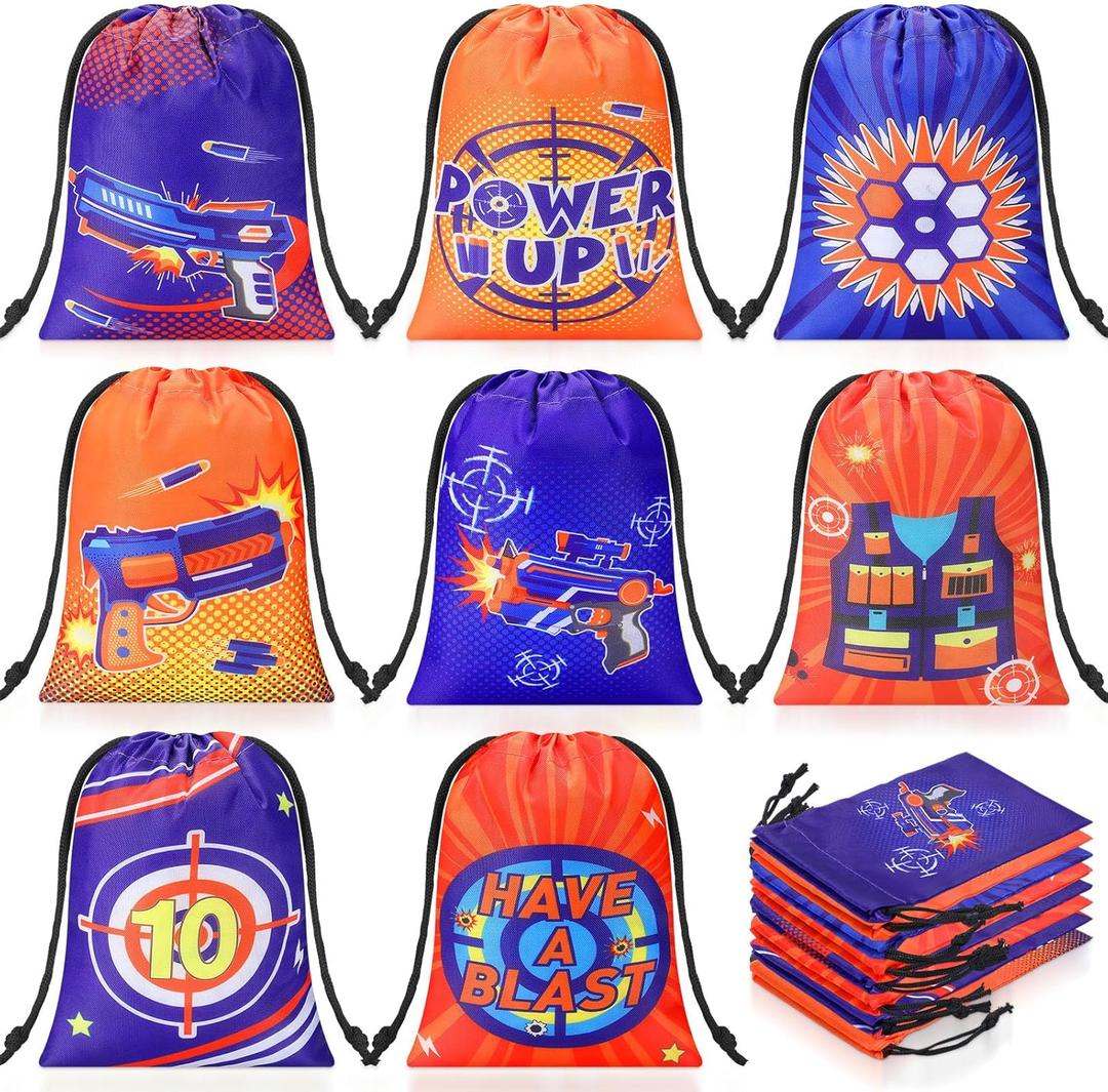 Honoson 24 Pieces Dart Party Favors Bag 5.12 x 7.09 Inch Gun Party Gift Drawstring Bag Dart Goodies Candy Treat Pouch for Gun Birthday Game Target Theme Decor Supplies