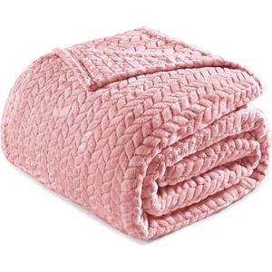 Exclusivo Mezcla Pink Fleece King Size Blanket for Bed, 90x104 Inches Soft Cozy Jacquard Flannel Blankets, Lightweight Fuzzy Plush Warm for All Seasons