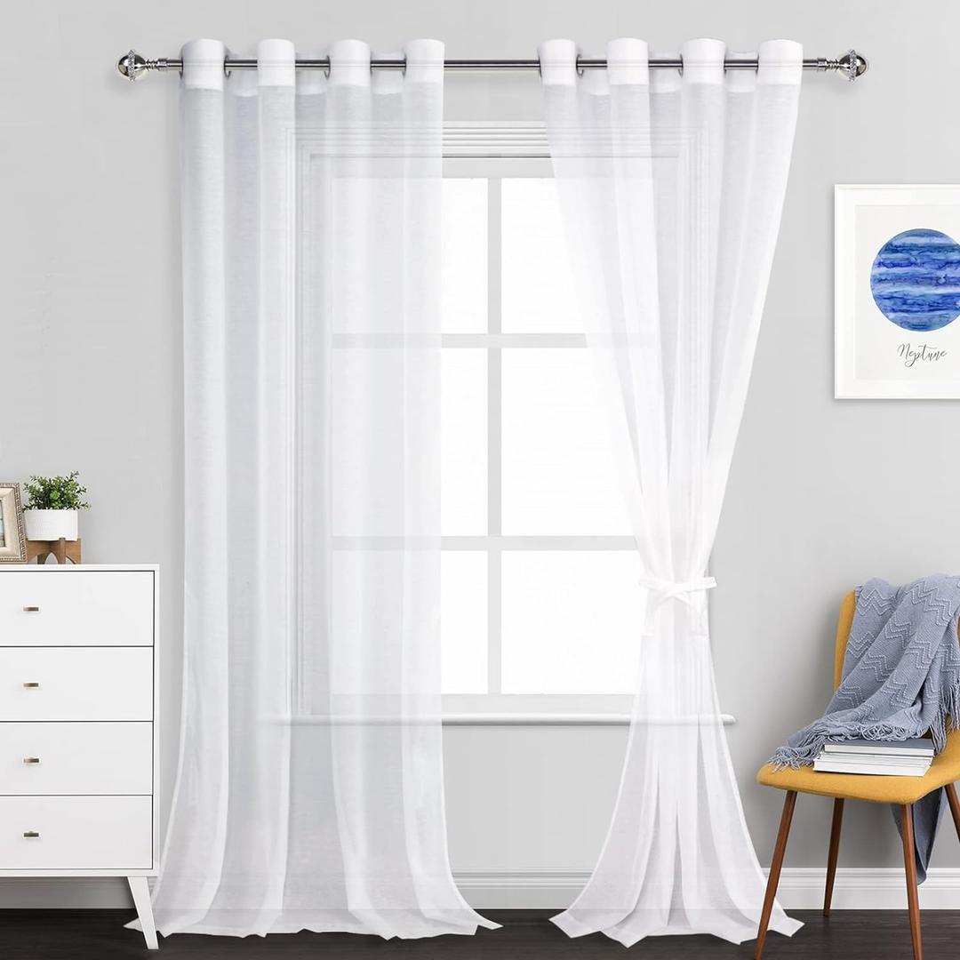 JIUZHEN White Sheer Curtains 120 inches Long, Extra Long Light Filtering Semi Transparent Grommet Window Curtains for Living Room/Sliding Glass Door, W52 x L120, Set of 2 Drape Panels (52"W x 120"L (Pack of 2))