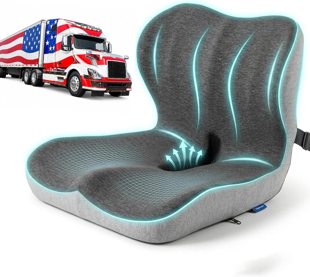 Cupocupa Memory Foam Seat Cushion, Ergonomic Orthopedic Pad with Adjustable Strap for Car Truck Office Chair, Lumbar Back Support & Sciatica Relief for Long Drives, Large