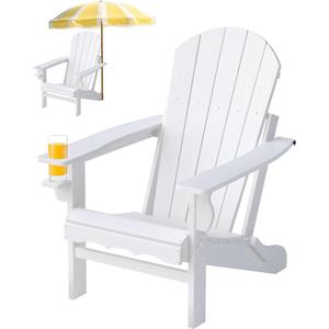 Adirondack Chairs, Folding Adirondack Outdoor Chair with Cup Holder, Wood Texture Fire Pit Chairs for Lawn, Patio Garden and Deck, White