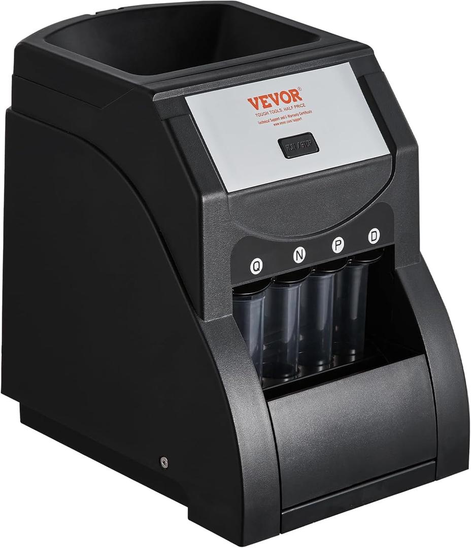 VEVOR Coin Sorter, Coin Sorter and Wrapper Machine with 4 Larger Coin Tubes, Sorts USD Coin 1 5 10 25, up to 230 Coins/min, Black